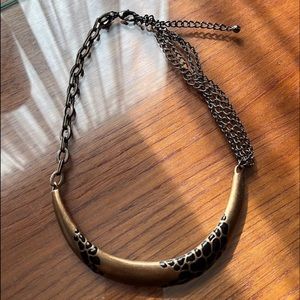 Chico’s statement Necklace leopard cheetah collar plate jewelry crescent